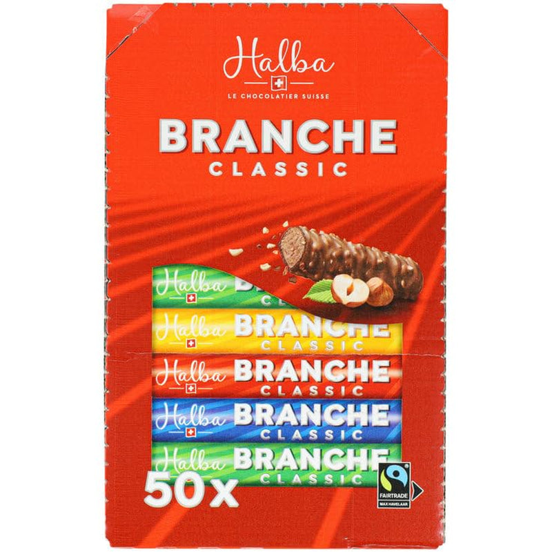 Branches Lot de 50 barres de chocolat au lait – Barres de chocolat au lait fourrées à la crème de noisettes – Chocolat suisse – Paquet en vrac de 50 barres emballées individuellement (23 g chacune) / 1150 g
