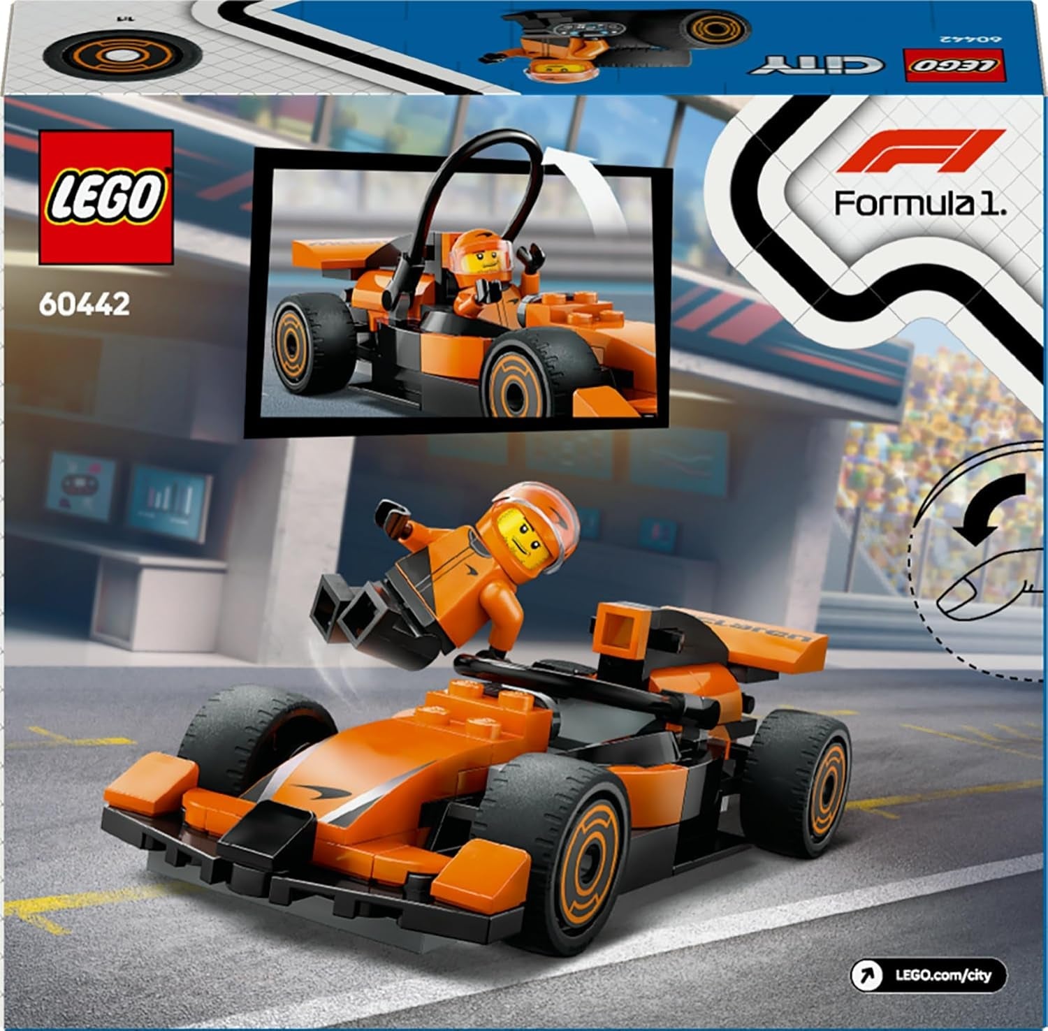 LEGO City F1 Rennfahrer mit McLaren Rennauto - Spielzeug Formel 1 Modell mit Rennwagen und Minifigur - Kleines Geschenk für Jungen und Mädchen ab 6 Jahren oder Motorsport Fans 60442