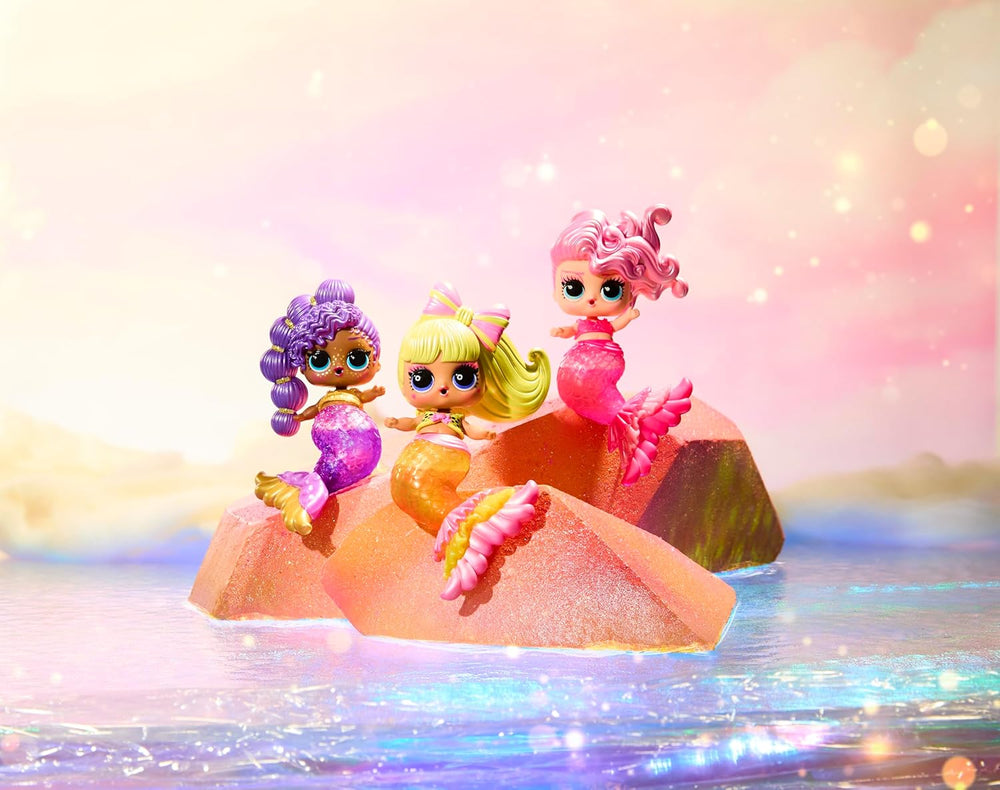 Mdr Surprise ! Mermaids Makeover Magic Tots - Véritable brillant à lèvres pour vous et votre poupée à fabriquer vous-même, mélanger et créer du maquillage, jeu d'eau amusant, 6 poupées à collectionner - 4 ans et plus