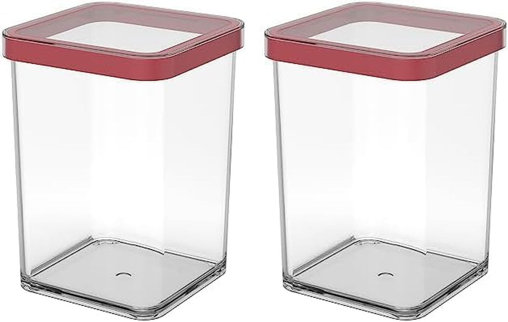 Rotho Loft Lot de 5 bocaux de conservation avec couvercles, différentes tailles, sans BPA, plastique de qualité alimentaire (PP), transparent/rouge, (21,4 x 21,4 x 23,5 cm) Naty Shop Boîtes de conservation alimentaires carrées de 1 litre (lot de 2)