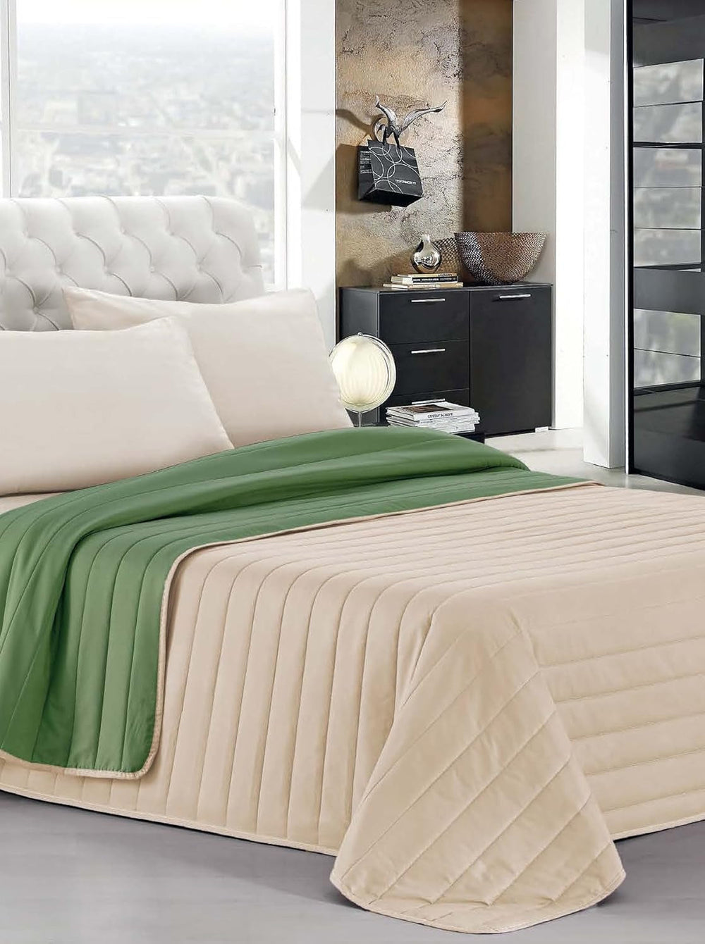 Literie italienne Estivo lit simple, linge, Aqua, 170 X 270 Cm Couettes et couettes Naty Shop Vert/Nocciola 170 X 270 Cm