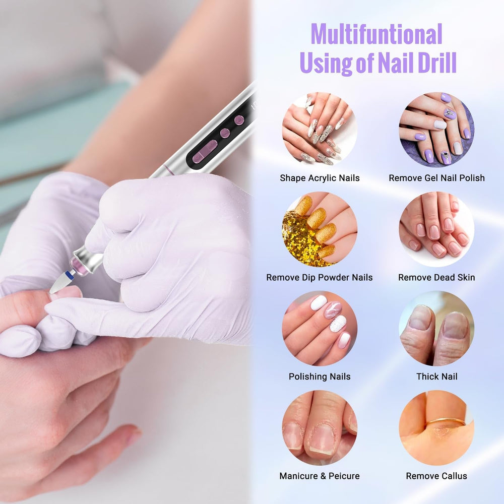 Denabuty Fraises à ongles, 13 en 1 Fraise pour gel 35000 tr/min, Perceuse à ongles électrique professionnelle, Kit de manucure et de pédicure électrique pour gel semi-permanent, Acrylique DN-2402