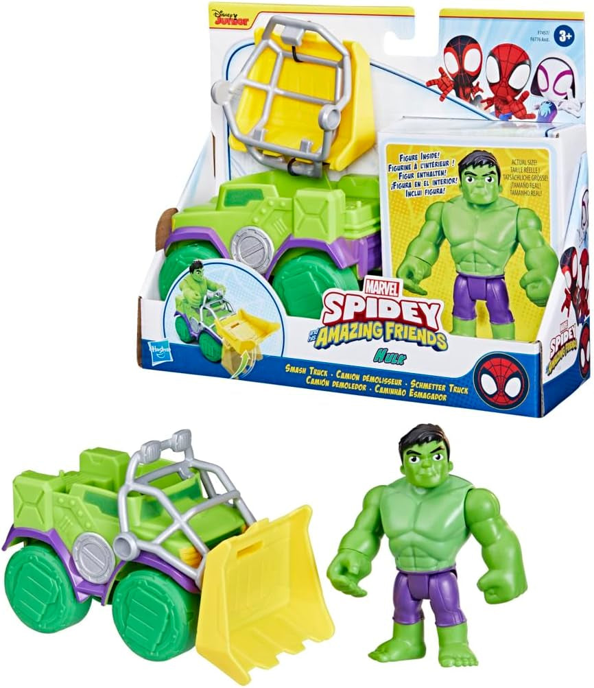 SPIDEY and HIS AMAZING FRIENDS Marvel Spidey Motorcycle Figure Jouet pour garçons et filles à partir de 3 ans Figurines d'action Naty Shop Hulk Truck