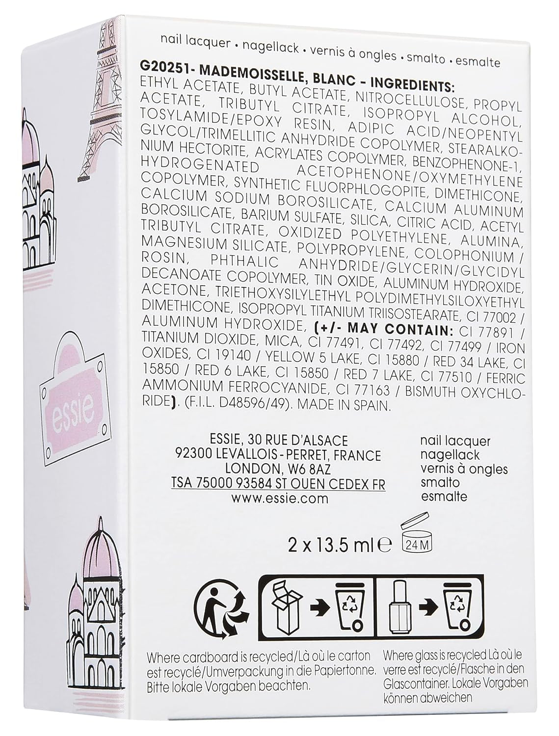 Set Essie Nailart pentru manichiură franceză (nr. 01 blanc, nr. 13 mademoiselle), ojă exclusivă: de înaltă calitate, rezistentă și intens colorată