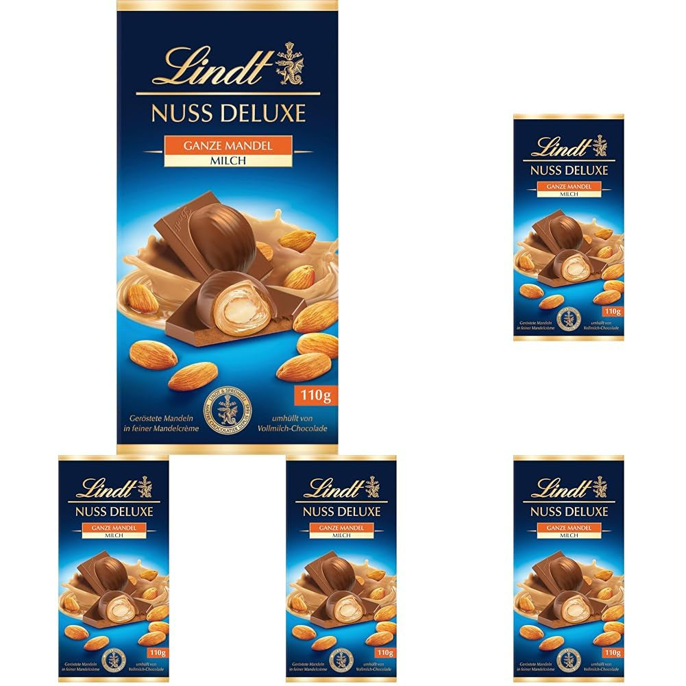 Chocolat Lindt | NUT DELUXE Barre de chocolat au lait et aux amandes | 110g | Chocolat au lait aux amandes grillées dans une crème d'amande onctueuse | Barre de chocolat