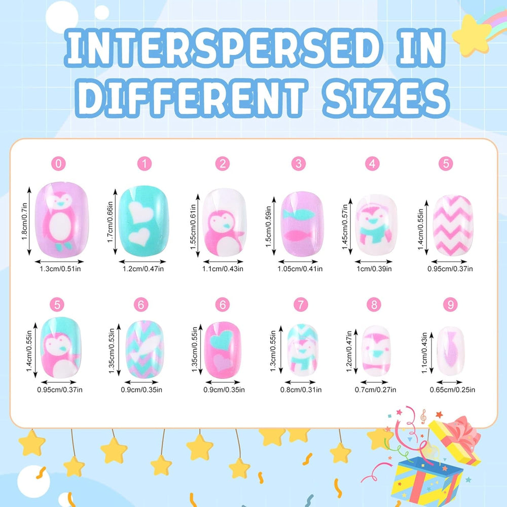 Ensemble de faux ongles – 120 pièces d'ongles autocollants pour enfants avec colle à ongles, ensemble d'ongles artificiels autocollants à couverture complète, faux ongles pour filles avec petites mains (couleur A, 120X)