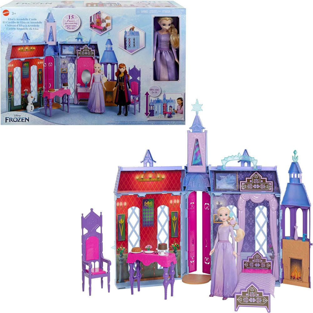 Mattel Disney Frozen - Maison de poupée Castle Arendelle (60 cm +) avec poupée Elsa, 4 aires de jeux et 15 meubles et accessoires Disney Frozen II, HLW61