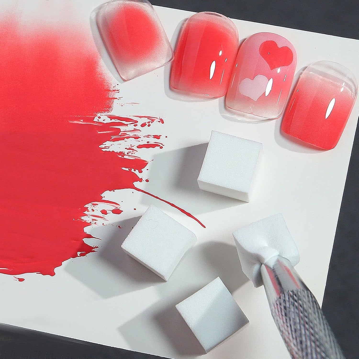 100 pièces Nail Art Schwamm Mit Piercing Zange,Nail Art Schwamm Mit Piercing Kugel Aufdreher,Applicateur de pinceau éponge,Nagelkunst-Rendering-Werkzeuge,Pour les modèles de Nail Art dégradés.