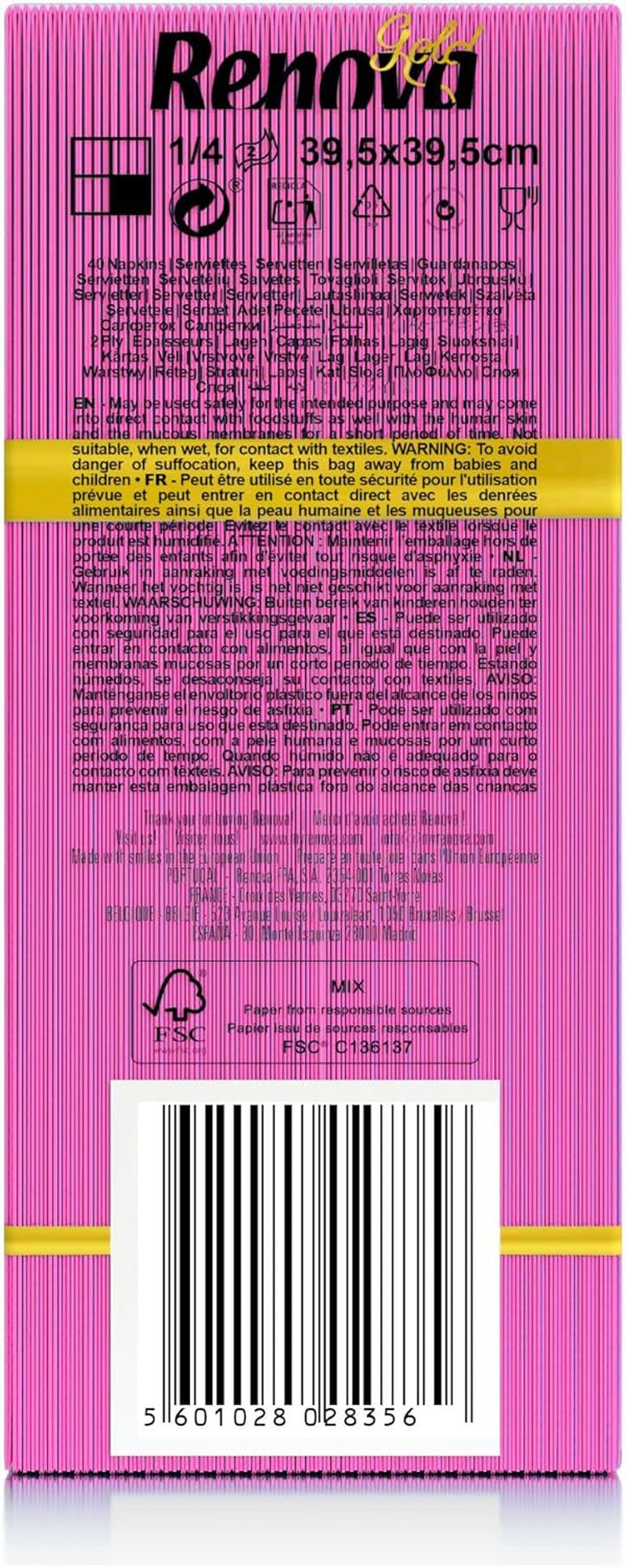 Serviettes en papier Renova, fuchsia, 40 serviettes, grandes, 2 épaisseurs