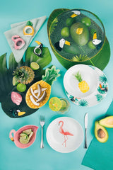 Excelsa Service de table Tropical, 18 pièces, porcelaine, blanc avec décoration