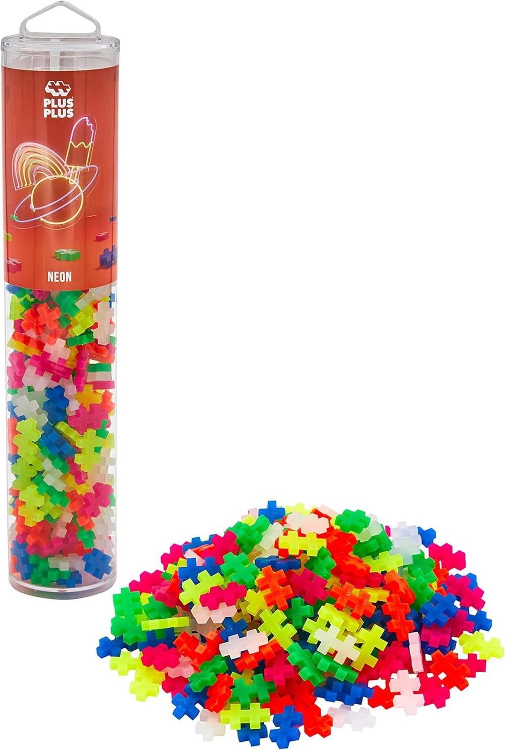 Plus-Plus 9604262 Geniales Konstruktionsspielzeug, Regenbogen, Kreativ-Bausteine Tube, 240 Teile