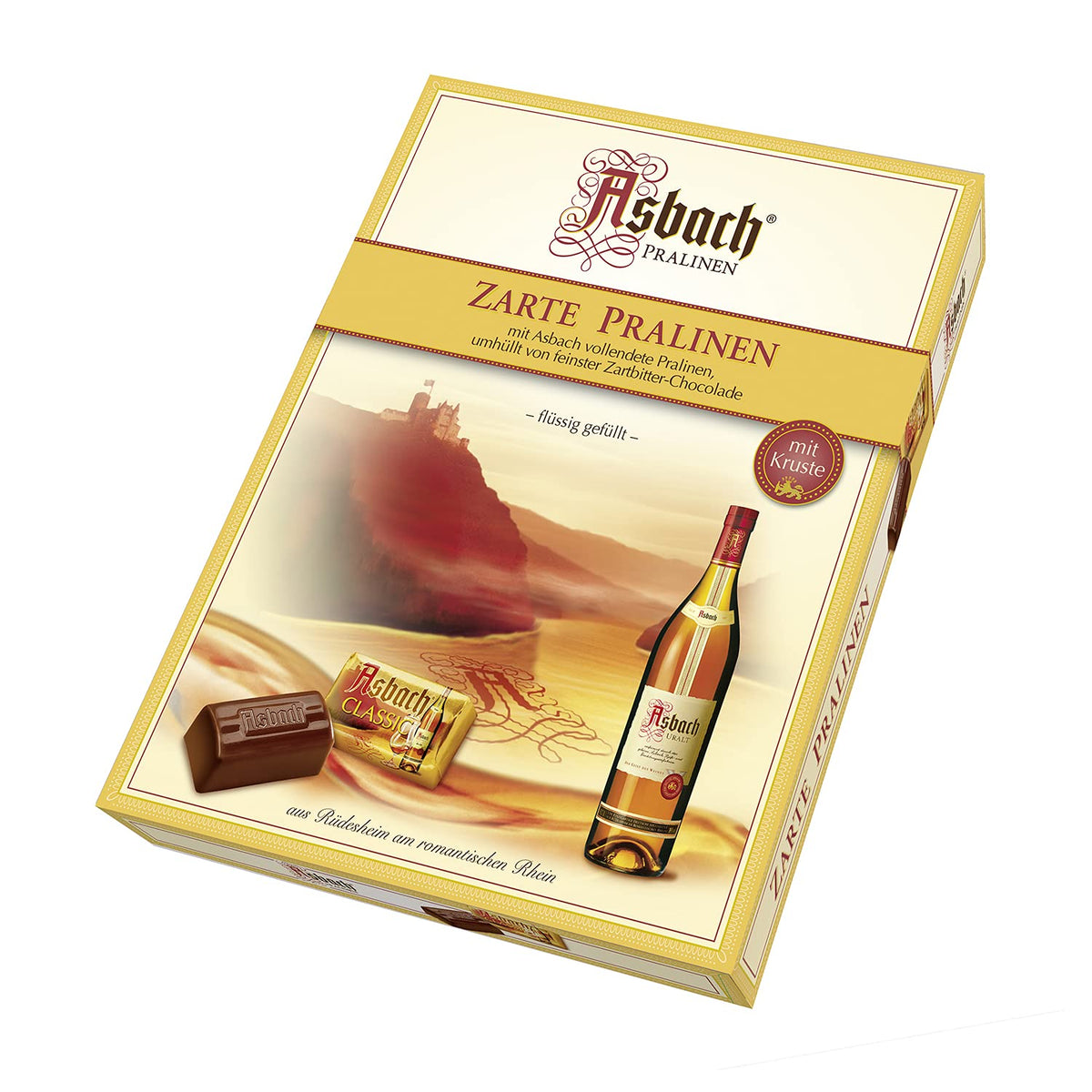 Pralines délicates RCP Asbach en bouteilles croûteuses - 1 x 310 g - Chocolat noir fourré Asbach