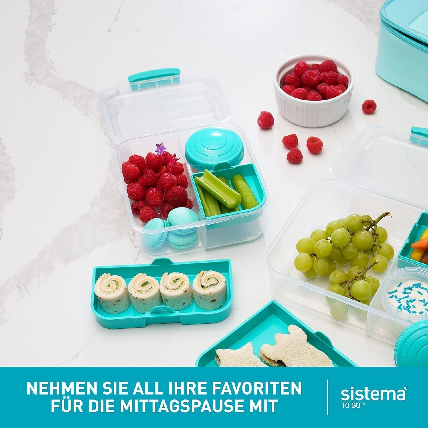 Bento Box TO GO système de boîte à lunch avec compartiments | Boîte à lunch 1,25 L avec pot de yaourt/fruits | pour enfants et adultes l | Minty Teal sans BPA [21685-8T], vert menthe Naty Shop boîtes de conservation alimentaire