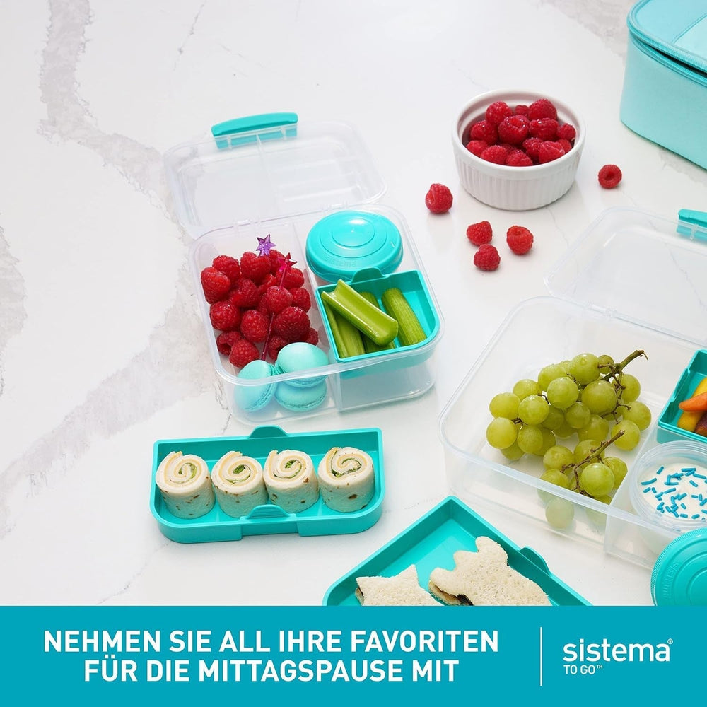 Bento Box TO GO système de boîte à lunch avec compartiments | Boîte à lunch 1,25 L avec pot de yaourt/fruits | pour enfants et adultes l | Minty Teal sans BPA [21685-8T], vert menthe Naty Shop boîtes de conservation alimentaire