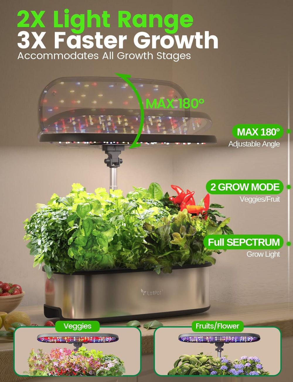 LPH-SE Système de culture hydroponique WiFi, kit de jardin d'herbes aromatiques intelligent d'intérieur de 12 pots, jardin intérieur avec lumière de culture LED 24 W, réservoir d'eau de 5,5 L, système de pompage, minuterie automatique