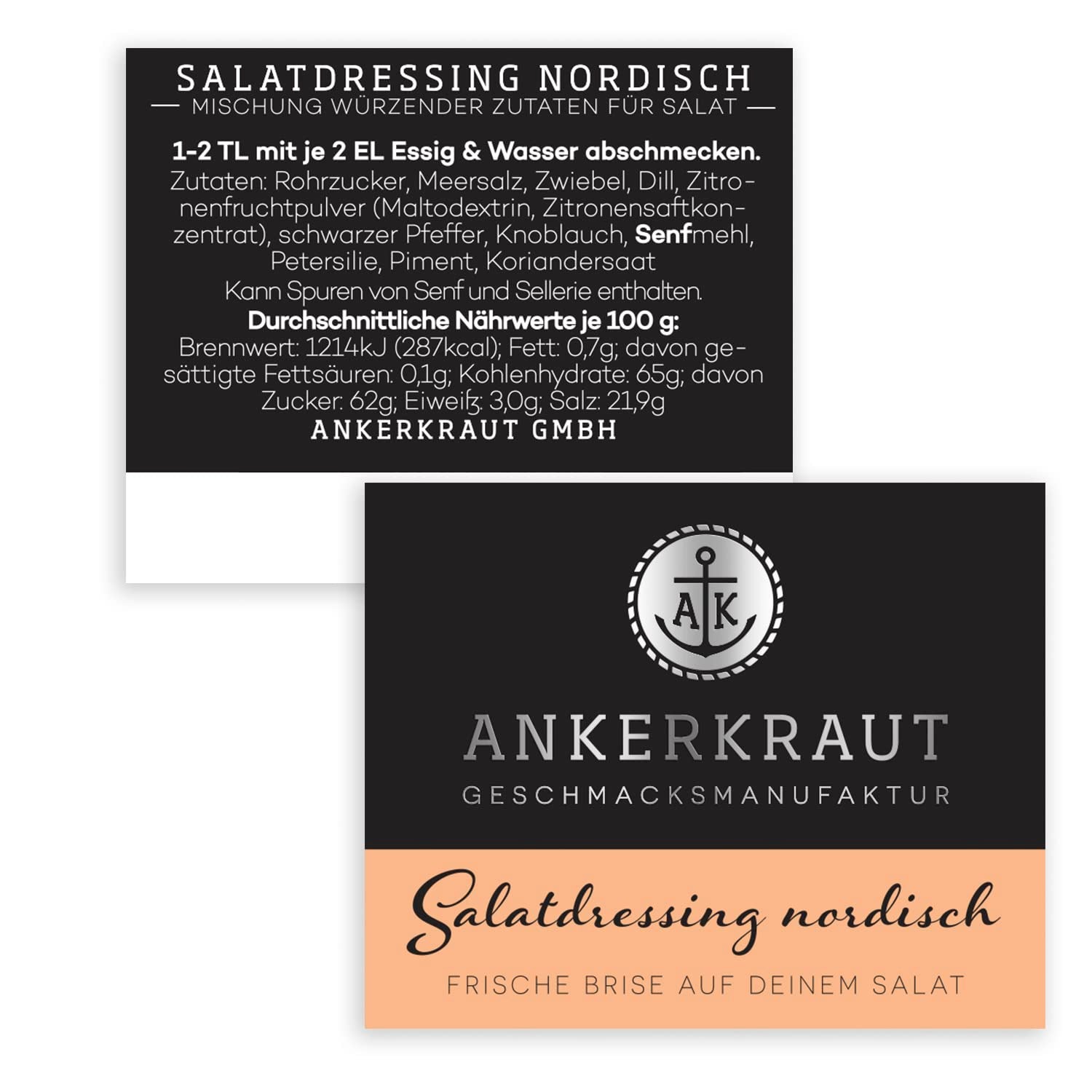 Ankerkraut Vinaigrette Nordisch Gewürz, 115g dans un verre en liège, Vinaigrette pour Knackigen Salat Schnell Selber Machen, Premium Qualität aus Hamburg
