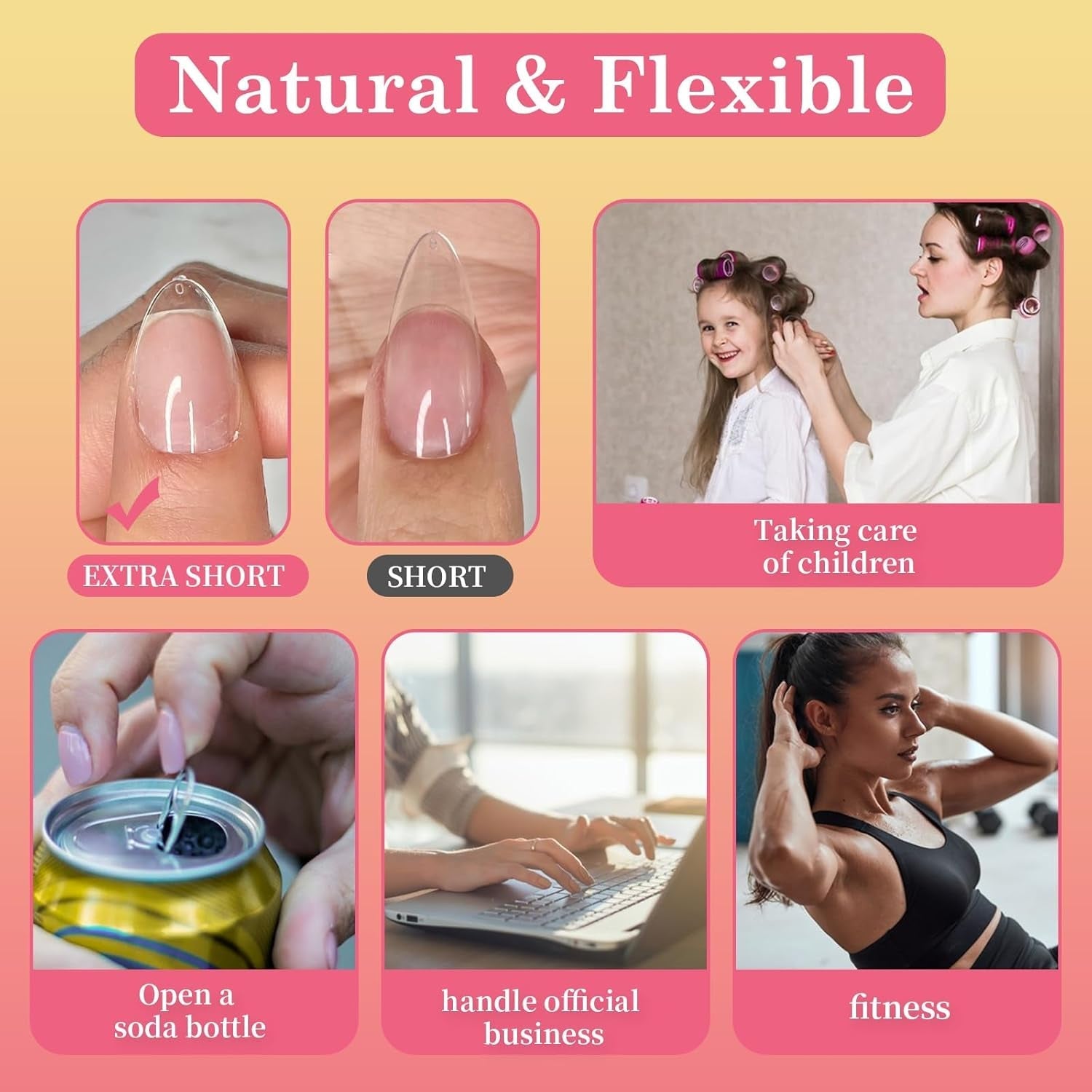 Faux ongles pour ongles en gel, ensemble de 120 pièces d'ongles artificiels courts de couleur amande, 11 tailles d'ongles en gel, pointes d'ongles en colle, bloc tampon à ongles