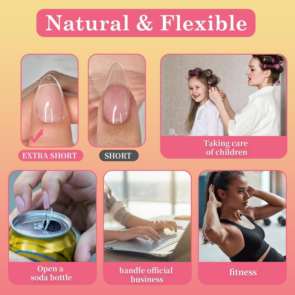 Faux ongles pour ongles en gel, ensemble de 120 pièces d'ongles artificiels courts de couleur amande, 11 tailles d'ongles en gel, pointes d'ongles en colle, bloc tampon à ongles