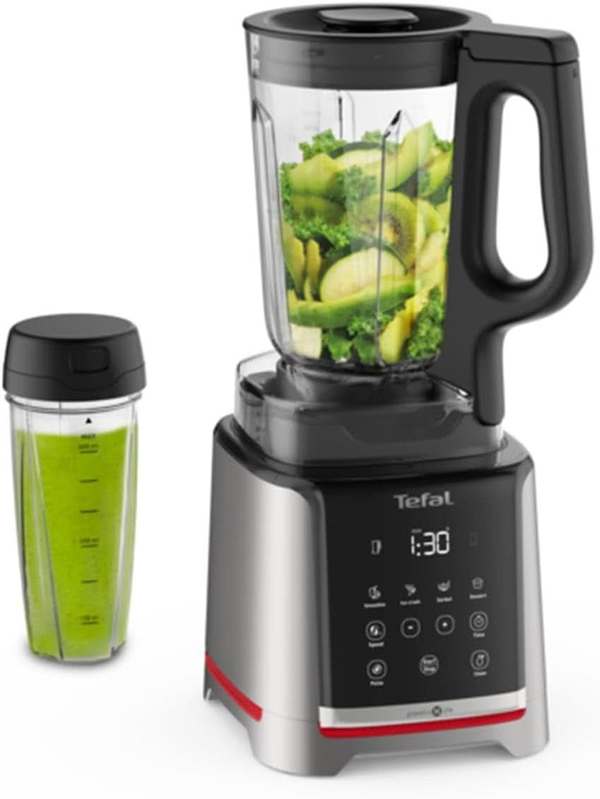 Tefal Infinymix Hochgeschwindigkeits-Standmixer, 5 Auto-Programme + Manuale Einstellung, 2.6-L-Tritan-Behälter, Inkl. Reisebecher/Stampfer/Rezeptheft 600 ml, argent, BL91HD31 mère et enfant Naty Shop