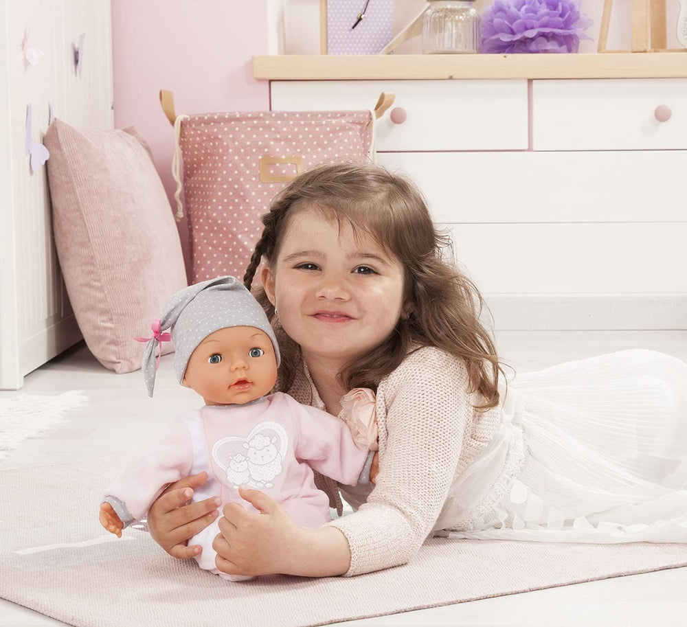 Bayer Design 93829AA Poupée interactive My Piccolina avec fonction, Poupée parlante, Bouge la bouche, 38 cm, Tétine, Biberon, Rose, Gris