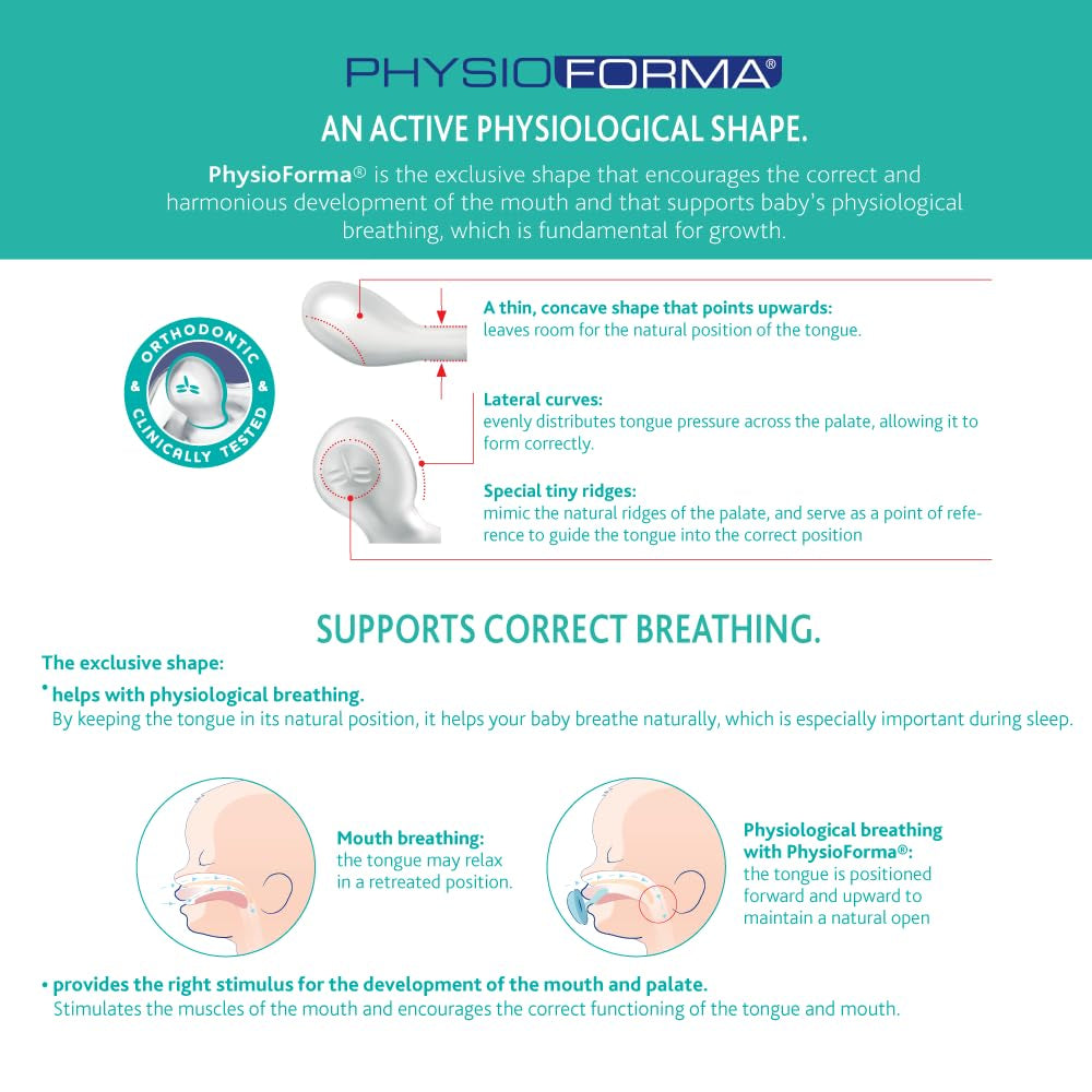 Chicco PhysioForma Comfort Sucette 6-16 mois, 1 pièce, Sucette avec tétine en silicone, soutient la respiration physiologique et favorise le développement buccal correct, Bleu