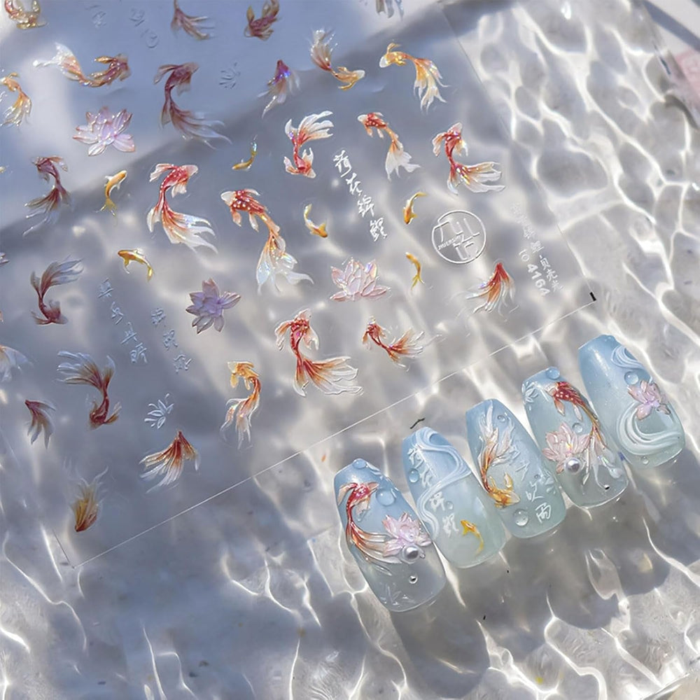JMEOWIO Autocollant 3D pour ongles en forme de poisson Koi