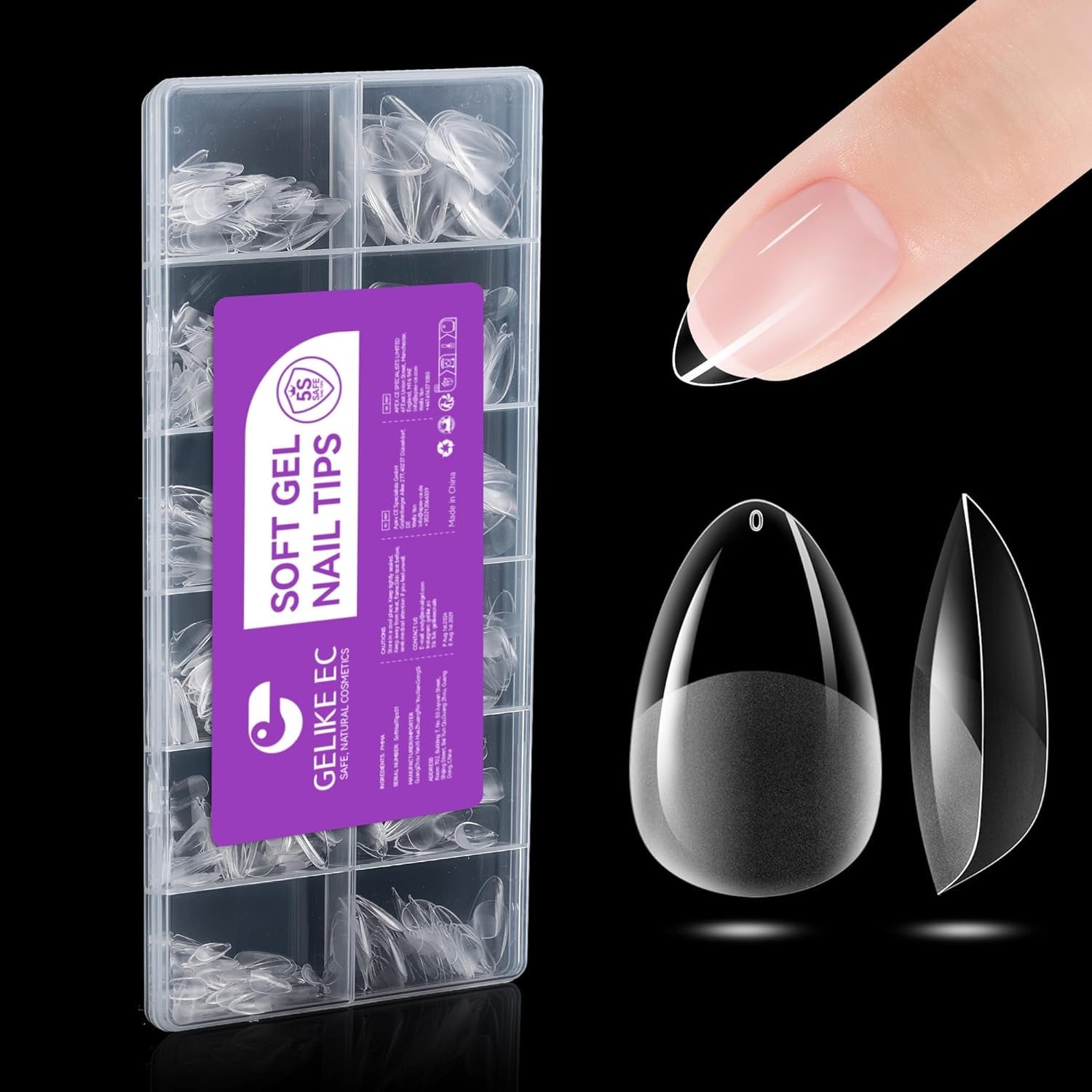 Gelike EC Lot de 120 faux ongles carrés extra courts en résine PMMA pré-polie pour femme, salon, 12 tailles