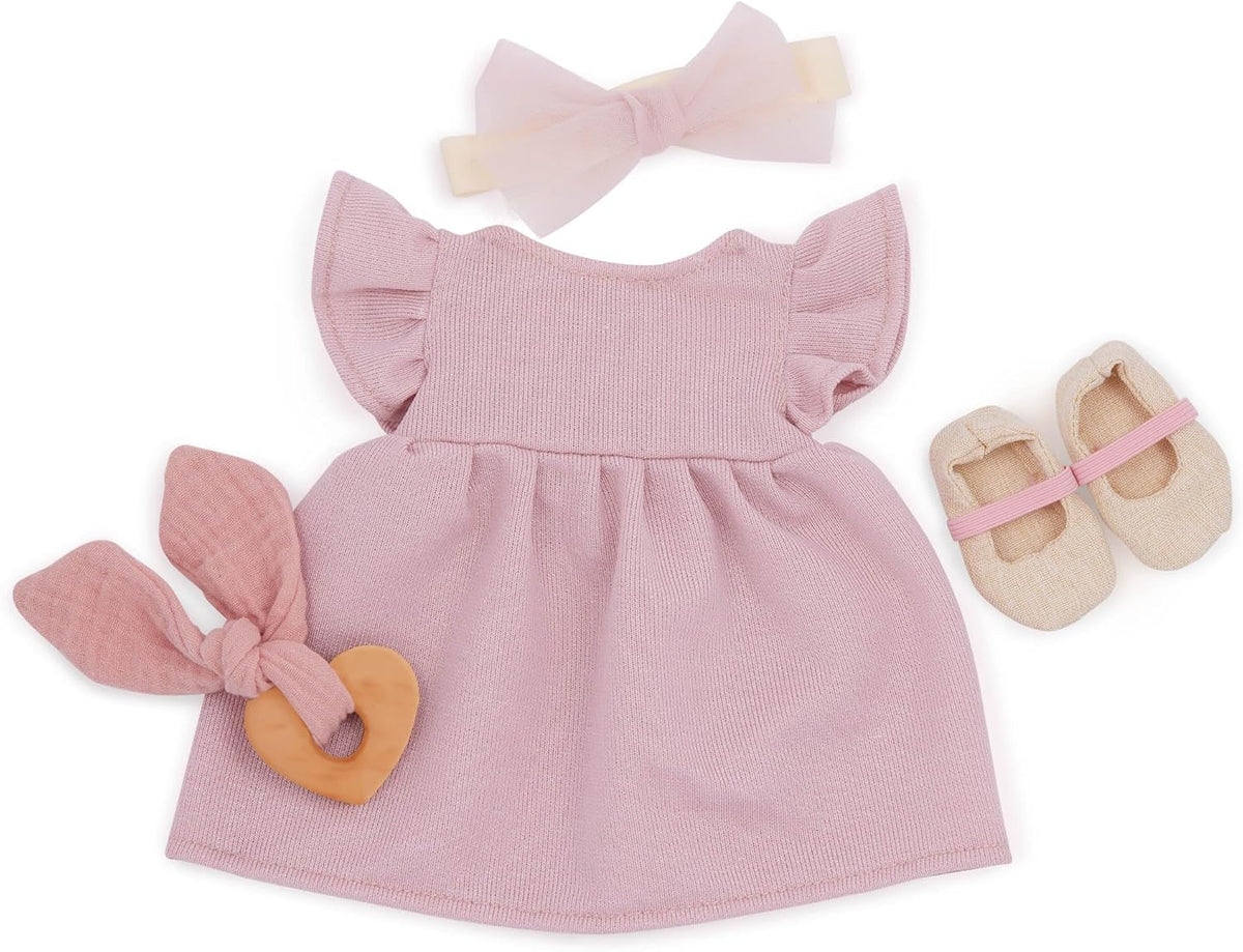 LullaBaby - Baby Puppe Dress Outfit - Kleidungsset - Rosa Kleid, Stirnband, Schnuller und Schuhe - 36 cm Baby-Puppen-Kleidung - Fantasievolles Spiel - Spielzeug für Kinder ab 2 Jahren