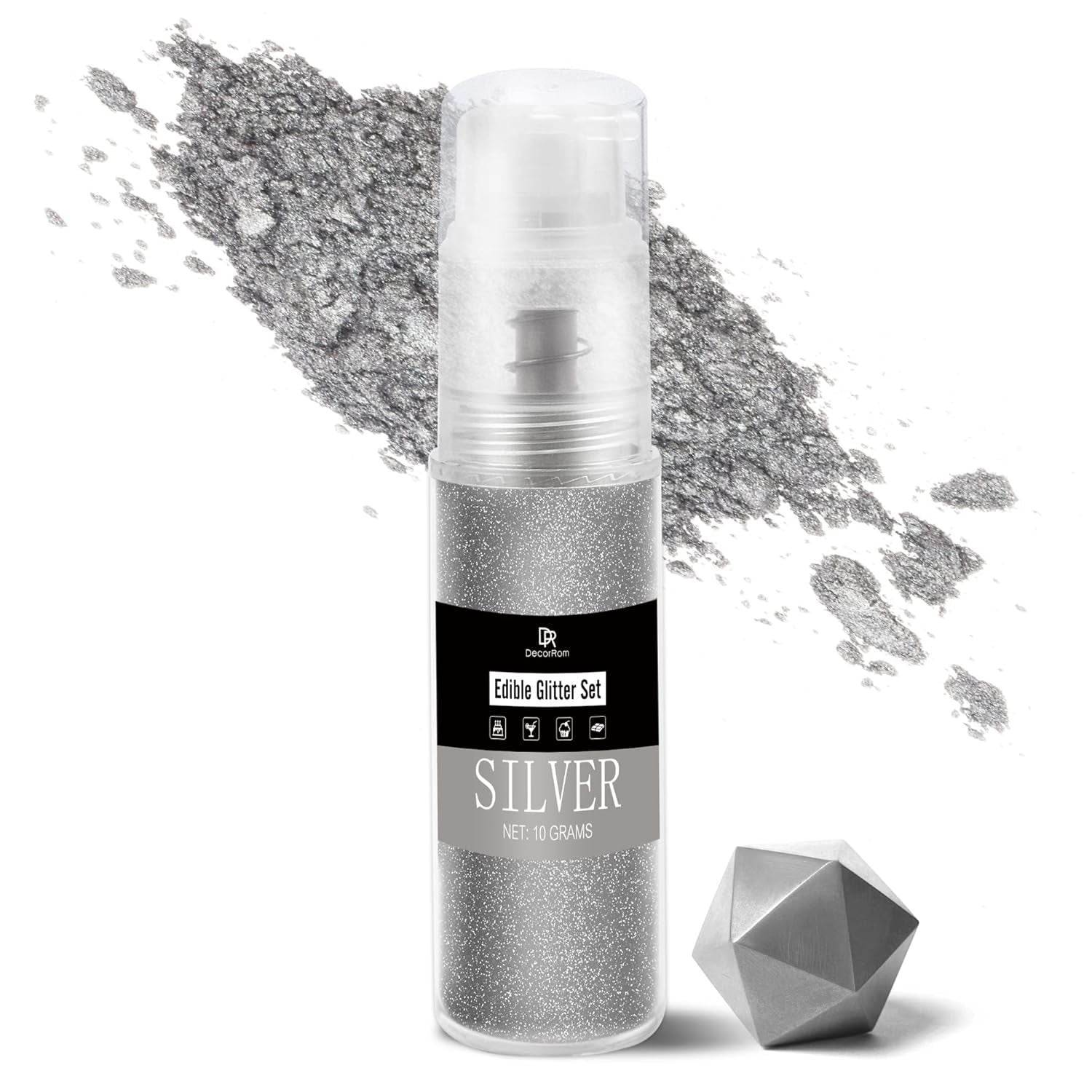 DecoRom, paillettes comestibles, poudre, 10 grammes Glitter Naty Shop Argent