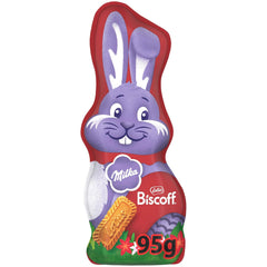 Milka Smiling Bunny Biscoff – délicat lapin de Pâques avec du chocolat et des morceaux de biscuits Lotus Biscoff – 95g