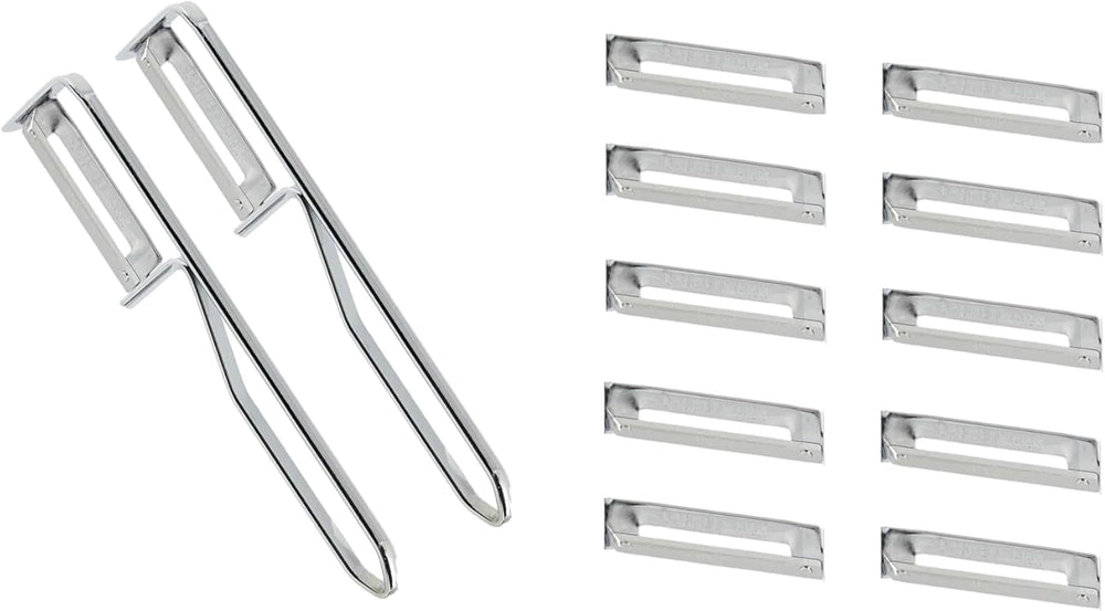 Fackelmann Éplucheur universel, éplucheur à lame en acier inoxydable Naty Shop Ensemble d'éplucheur économique 2 pièces (comprend 10 lames de rechange)