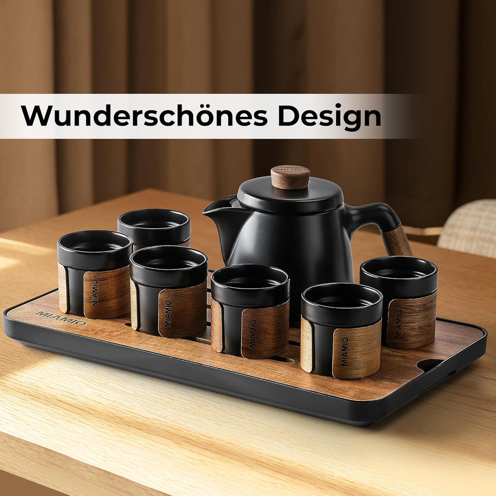 MIAMIO - Service à thé japonais/chinois 6 x 100 ml / Théière asiatique 620 ml avec infuseur à thé, ensemble de théière japonaise traditionnelle pour les amateurs de thé/hommes/femmes (noir)