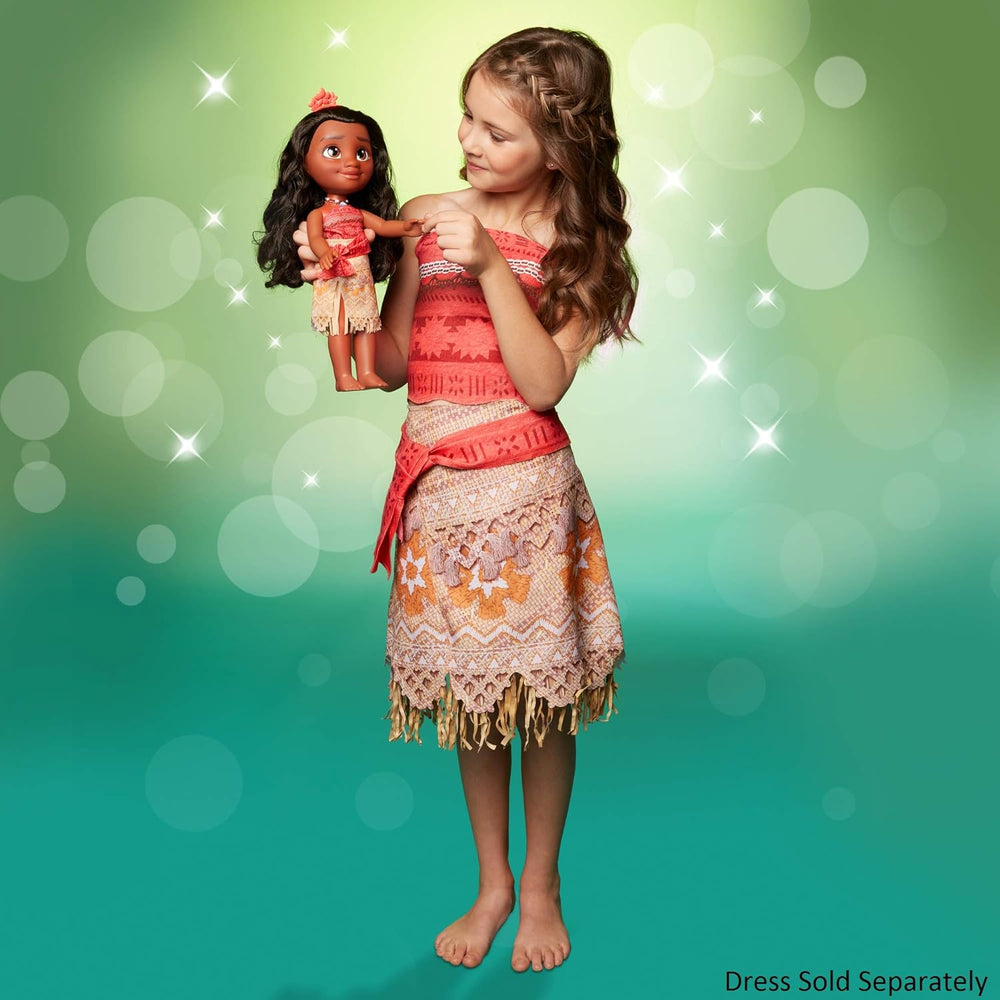 Poupée Disney Princess Moana de 35 cm, yeux réfléchissants à paillettes, articulations mobiles, tenue détachable, pince à fleurs, cheveux longs, pour filles à partir de 3 ans