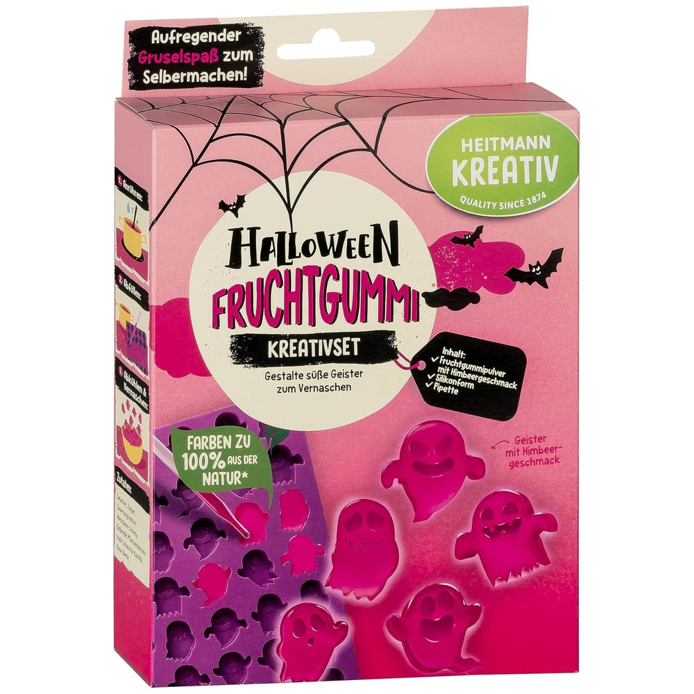 HEITMANN KREATIV - Ensemble créatif de chewing-gum aux fruits d'Halloween - Colorants en poudre à base de plantes - Rose - Chewing-gums aux fruits en forme de fantôme DIY avec saveur de framboise