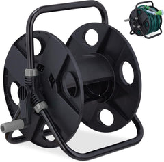 Enrouleur de tuyau Relaxdays, pour tuyau 30 m 1/2", acier, plastique, support de tuyau, HL : 38 x 42 x 31 cm, noir/gris