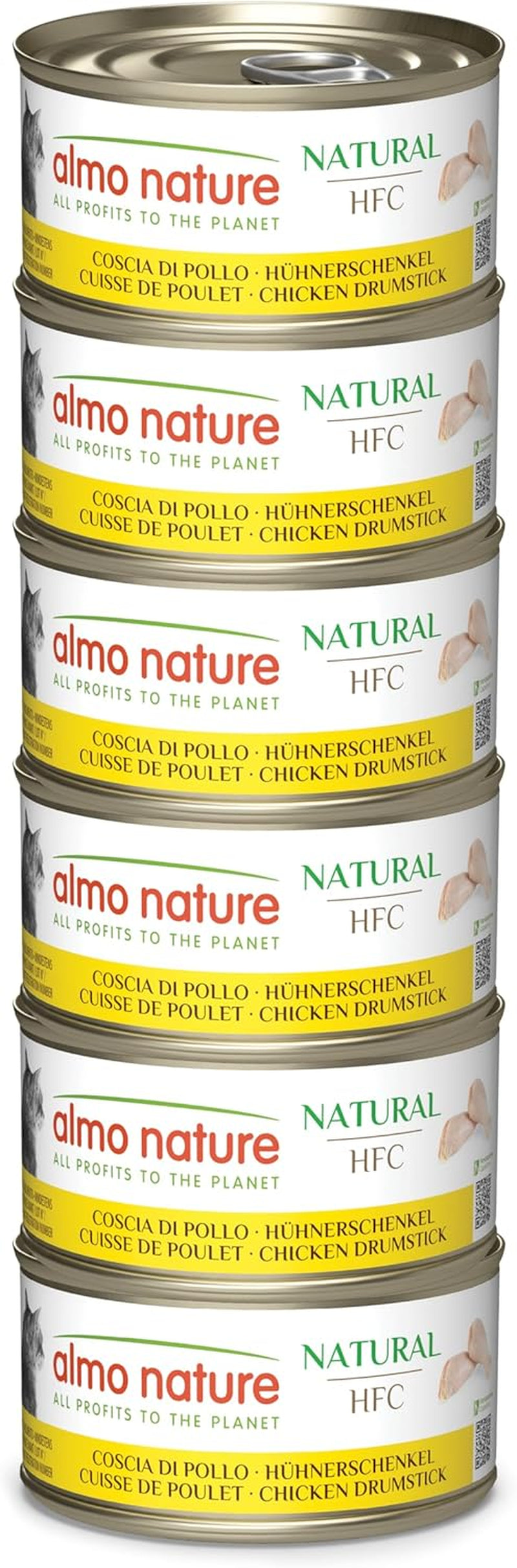 Almo Nature HFC Natural - Nassfutter für ausgewachsene Katzen - Hühnerschenkel - Qualité Humaine, Sans Gluten & Monoprotéine - 6 x 70g