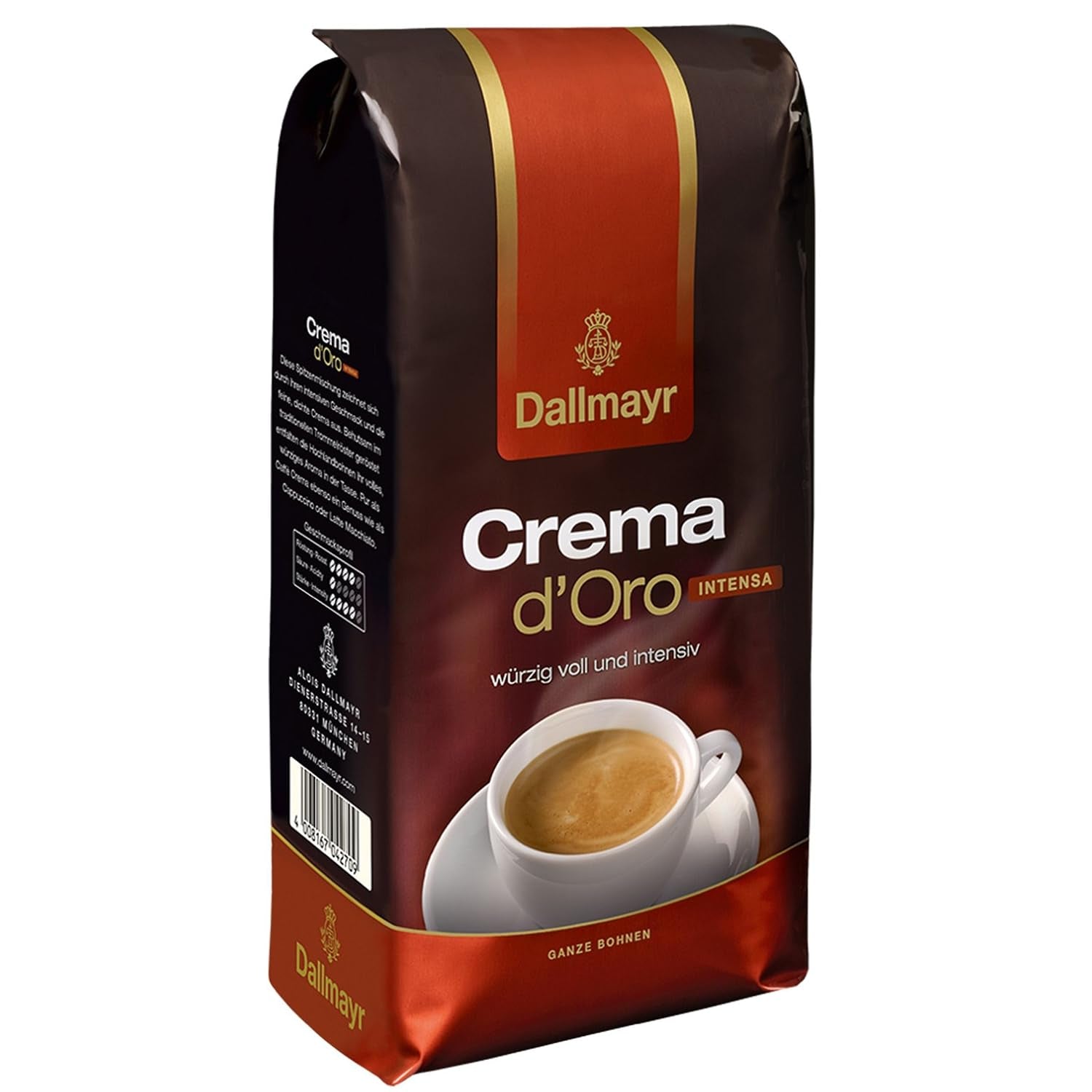 Café Crema d'Oro Intensa, café moulu, café torréfié, grains entiers, café en grains, 8 x 1000 g