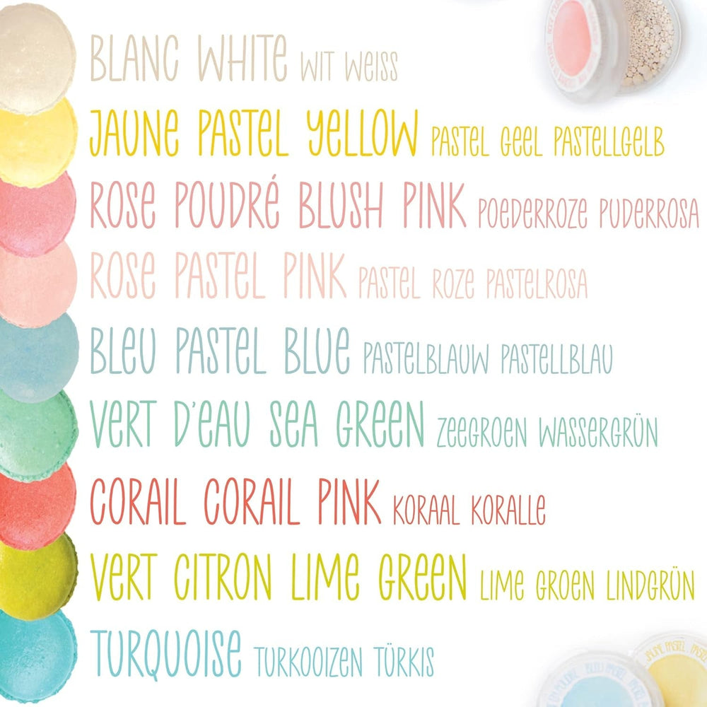 Scrapcooking - Lot de 9 colorants alimentaires pastel - Bleu, Jaune, Corail, Rose, Turquoise, Vert Anis, Blanc, Vert Aqua, Rose Poudré - Poudre colorante comestible pour gâteaux, muffins, macarons - 4272