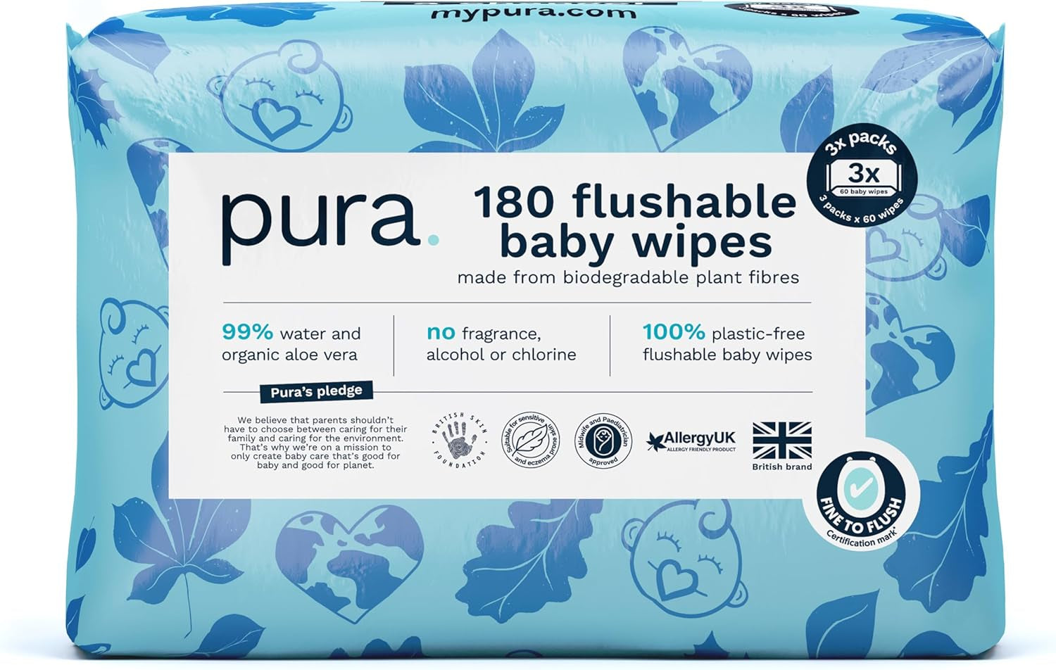 Lingettes jetables écologiques pour peau sensible de bébé, 70 lingettes (1 paquet) 99 % d'eau, 100 % sans plastique, pour peaux sensibles sujettes à l'eczéma, nouveau-né, biodégradables, végétaliennes