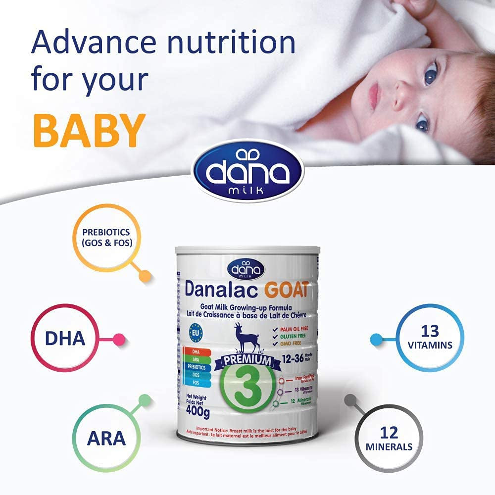Danalac (Pack de 1) Formule avancée de lait de chèvre pour la croissance 800 g de lait en poudre pour bébé Stage 3 pour les tout-petits et les bébés de 1 à 3 ans