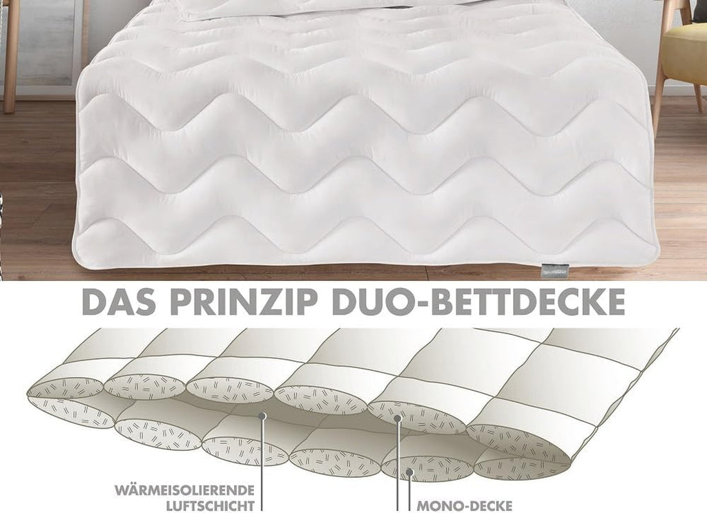 Traumnacht Cozy - Set de pat 4 sezoane, 1 X plapumă divizibilă 135 X 200 Set și 1 X pernă 80 X 80 Cm, certificat Ã-ko Tex, alb, dezvoltat în Germania ,( pachet de 2 ) Plapumi si pilote Naty Shop