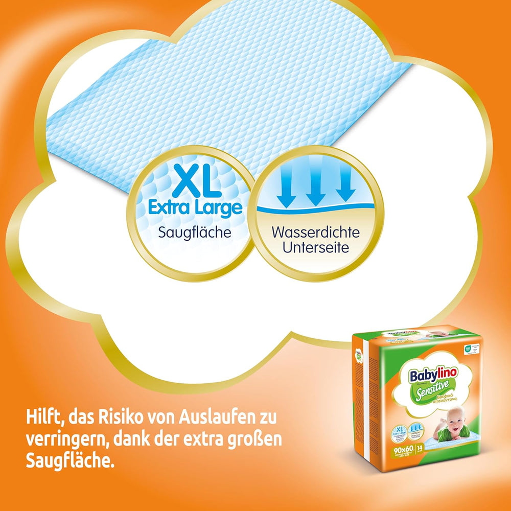 Lingettes humides sensibles, 90 x 60 cm, extra absorbantes, 14 pièces
