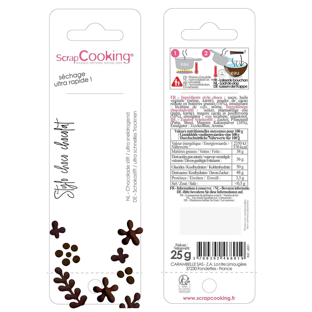 Scrapcooking - Stylo Chocolat Marron - Sucre d'écriture Chocolat 25 g - Stylo Sucre Décoratif Comestible - Écriture et Dessin - Etiquetage Fondant, Glaçage, Gâteaux - 6801