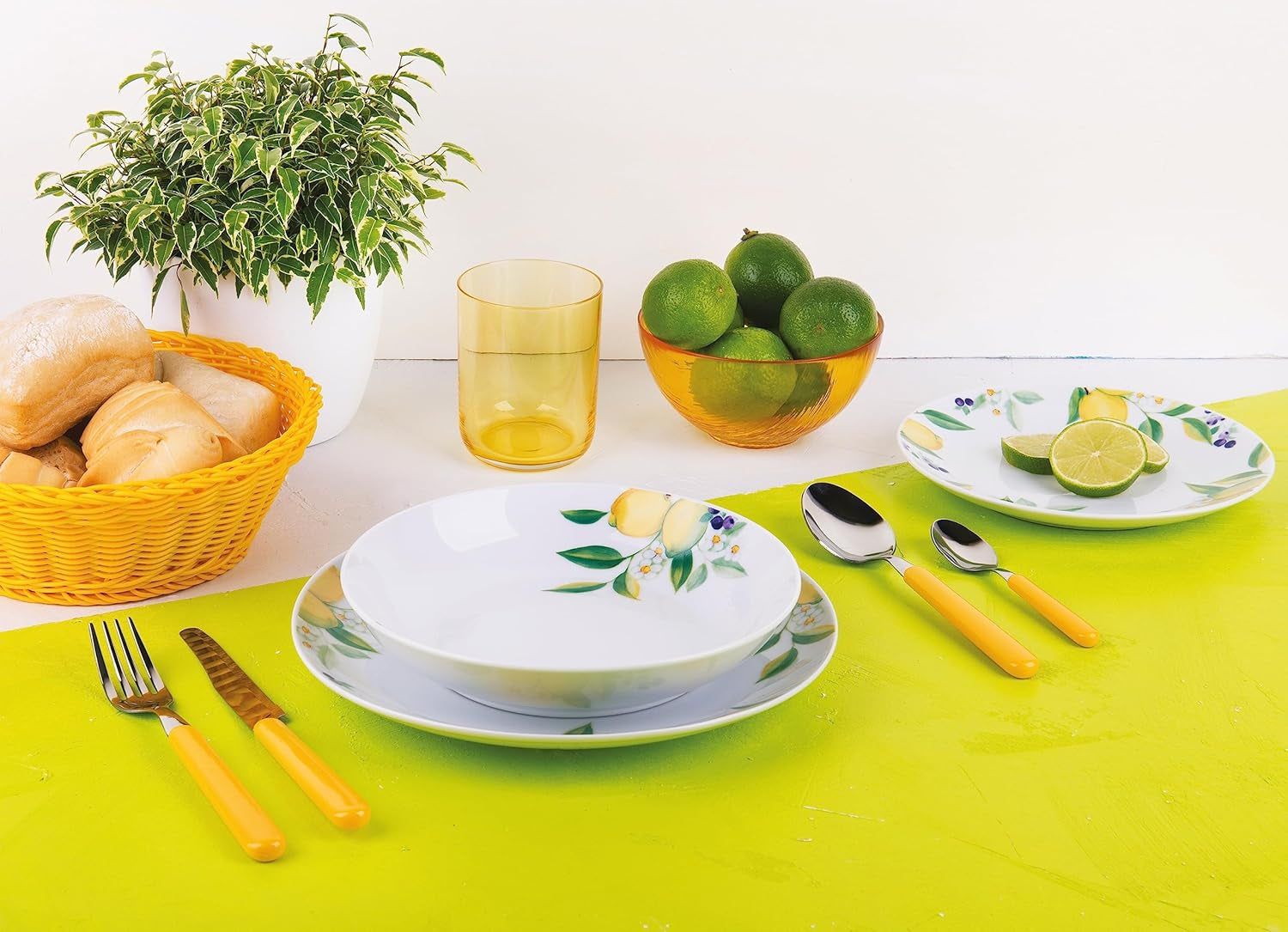 Excelsa Lemon service de table, 18 pièces, porcelaine, blanc/citron
