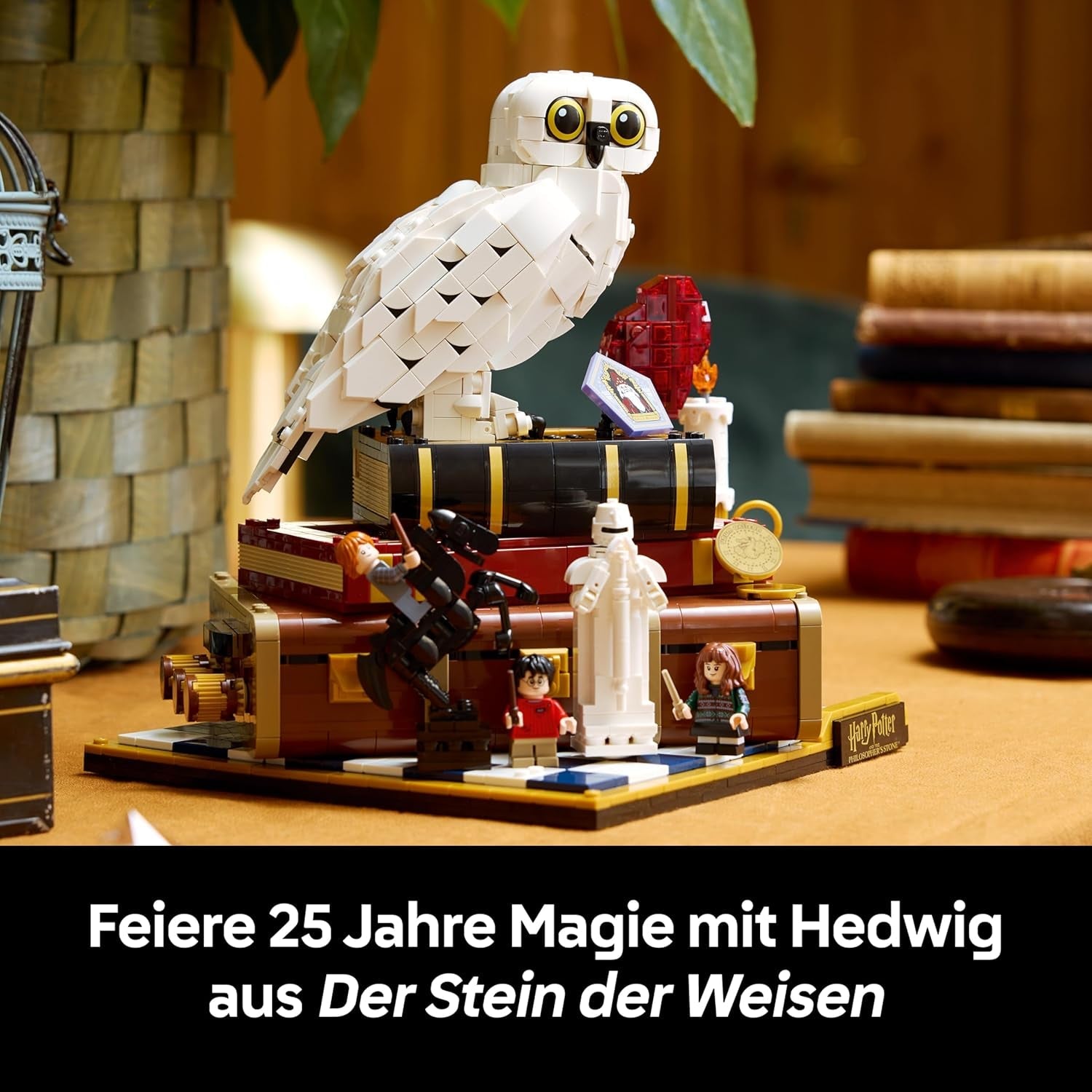 LEGO Harry Potter Stein der Weisen - Sammleredition - DIY Deko - Modellbau mit Miniatur Filmszenen - Hedwig Eulenfigur, 3 Minifiguren - Geschenk zum Vatertag - 76466