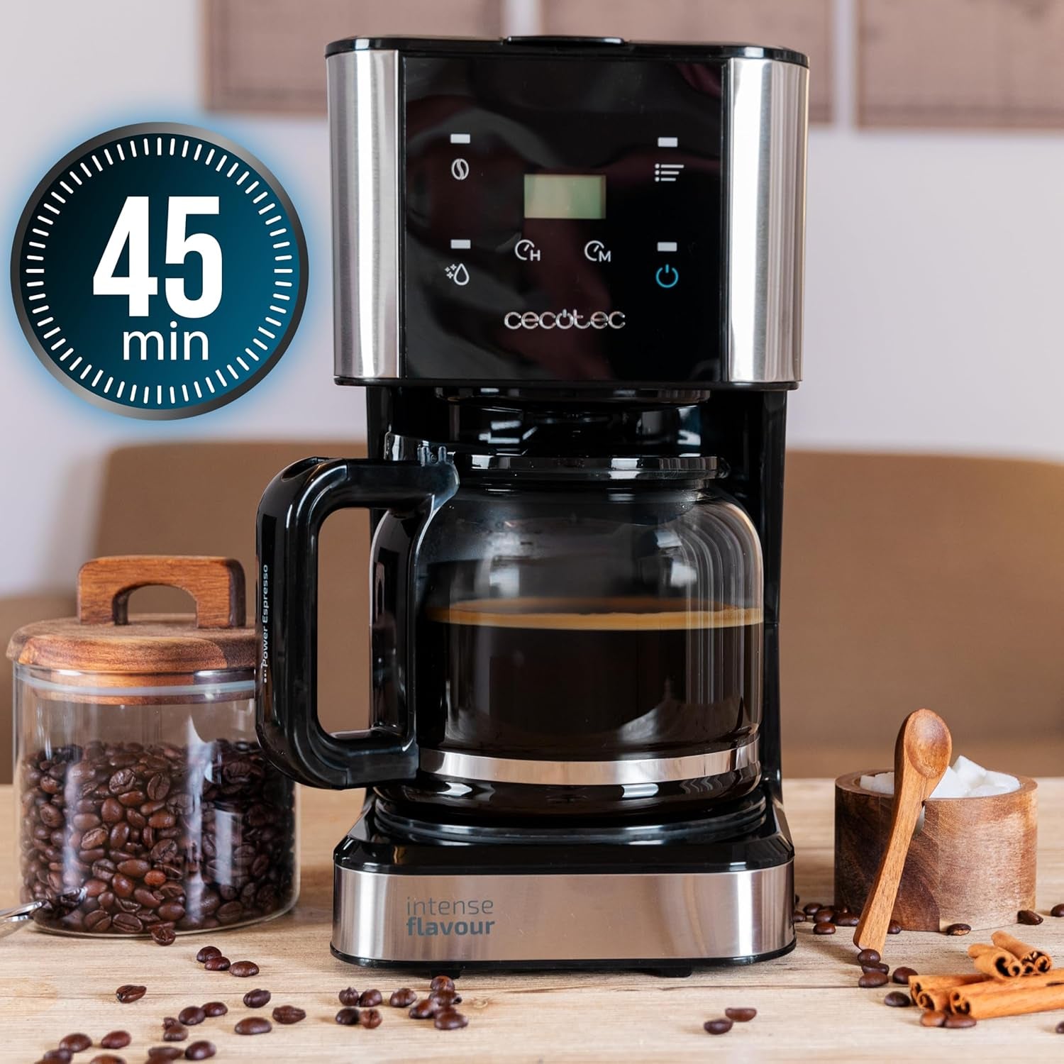 Expresso avec filtre Cecotec Coffee 66 Drop and Touch, puissance 950 W, 1,5 L, 12 tasses, écran tactile, carafe en verre, minuterie 24 heures, 6 interrupteurs, filtre à mailles réutilisable