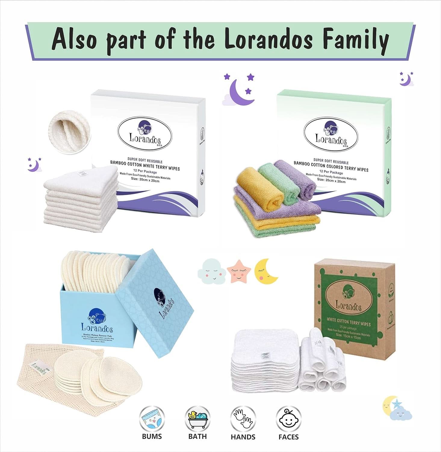 Lingettes réutilisables pour enfants 100% coton éponge (Lot de 25 - 15X15Cm - blanc) non parfumées, lavables, ultra douces et super absorbantes Mère et Enfant Naty Shop