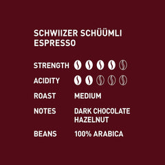 Schwiizer Schüümli Espresso, grains de café 100% Arabica, fort et intense, idéal pour machines à expresso automatiques, force 4/5, torréfaction moyenne, Rainforest Alliance, 1kg