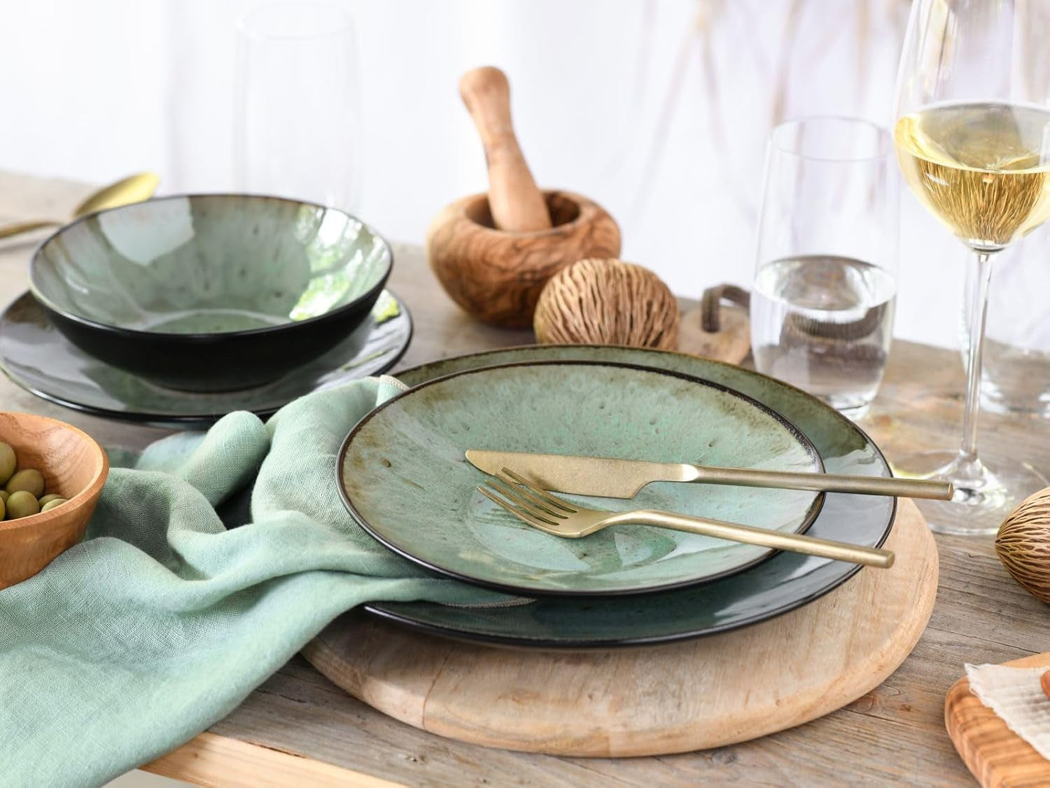 CreaTable, 23631, série Jawa – Glaçage réactif, service de table 16 pièces, service combiné en porcelaine, passe au lave-vaisselle et au micro-ondes, fabrication de qualité