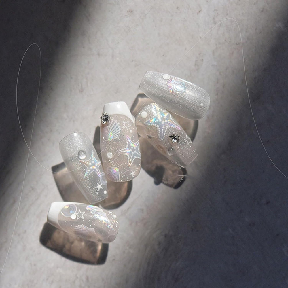 JMEOWIO Autocollant de manucure 3D Aurora Muschel Seestern Nail Art autocollant autocollant autocollant 5D stéréoscopique Ozean thème décoration Design de manucure 1 pièce
